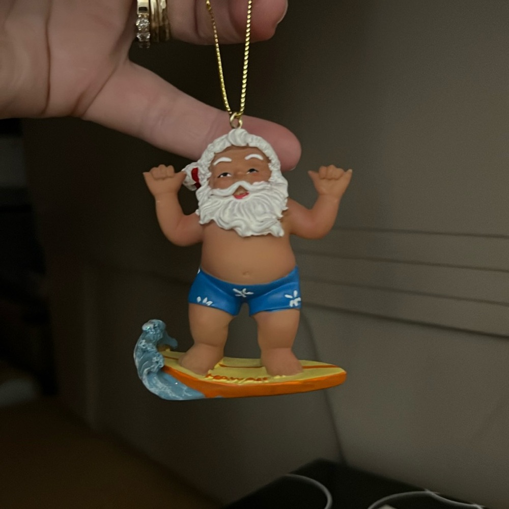 Surfing Santa Christmas ornament Hawaii Hawaiian beach themed Christmas decor